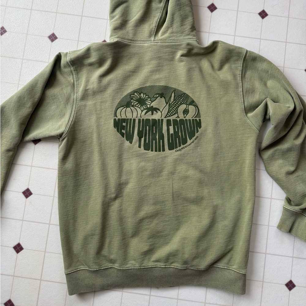 ONLY NY NEW YORK green zip up hoodie cotton limited edition size large